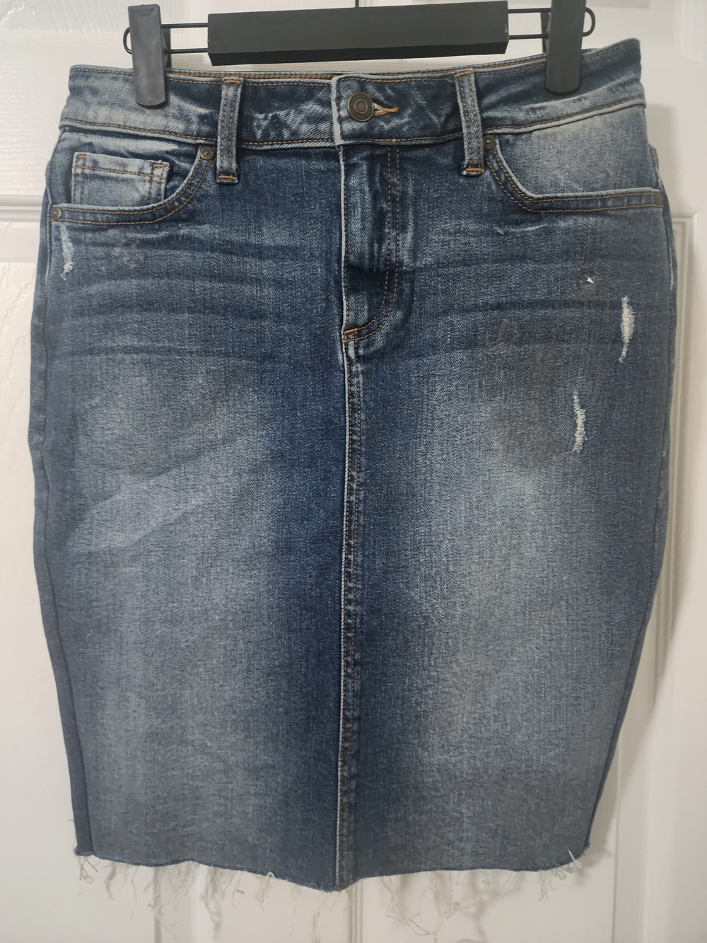 eunina Distressed Medium Blue Denim Skirt
